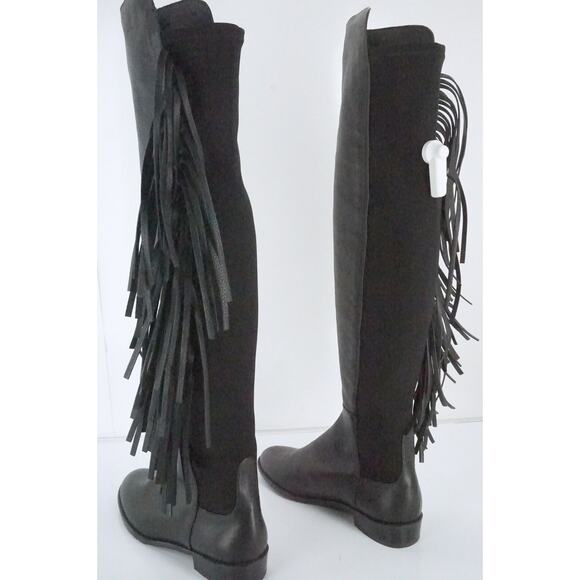 Stuart Weitzman Black Leather Mane Fringe Over Knee Boots  NIB OTK 5050 - Picture 9 of 11
